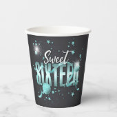 月と星Sweet 16ティール(緑がかった色)/Blk ID788 紙コップ (正面)