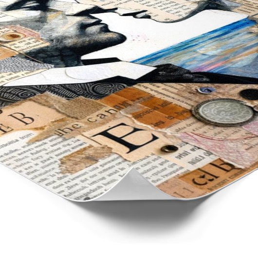 月と月のミックスメディアコラージュの恋人たち ポスター (角)