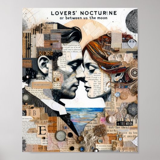 月と月のミックスメディアコラージュの恋人たち ポスター (正面)