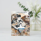 月と月のミックスメディアコラージュの恋人たち ポストカード (スタンド正面)