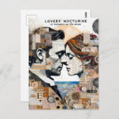 月と月のミックスメディアコラージュの恋人たち ポストカード (正面/裏面)