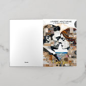 月と月のミックスメディアコラージュの恋人たち 箔グリーティングカード (外側レイダウン)