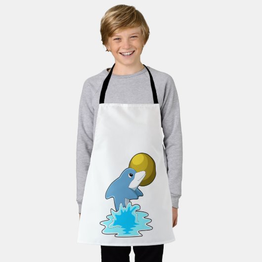 月と泳ぐイルカ エプロン (着用した状態)