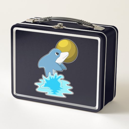 月と泳ぐイルカ メタルランチボックス (正面)