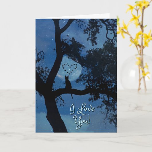 月と猫が大好き カード (黄色い花)