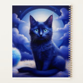 月と白い雲の前でポーズをとる黒猫 プランナー手帳 (裏面)