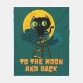 月と背中にかわいい黒いハロウィン猫 フリースブランケット (正面)