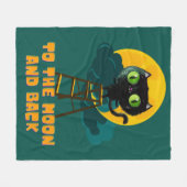 月と背中にかわいい黒いハロウィン猫 フリースブランケット (正面(横))