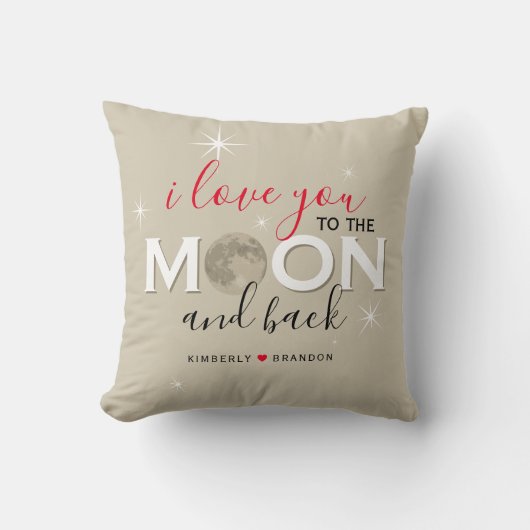 月と背中に向かって愛する |名前と写真 クッション (正面)