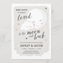 月と背中に愛される赤ちゃんシャワー招待状
