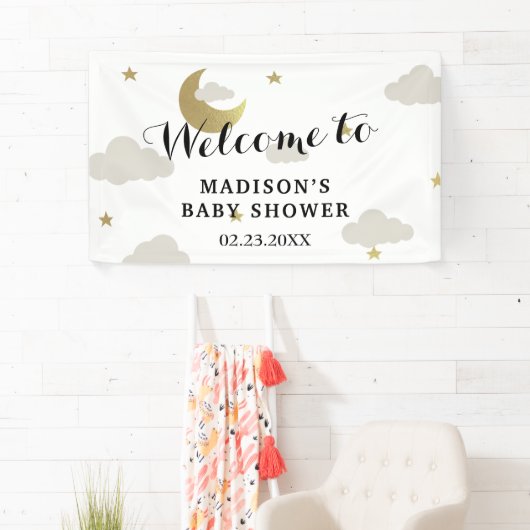 月と背中の星雲の赤ちゃんシャワー背景 横断幕 (インサイチュ)