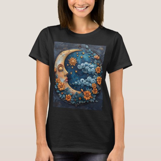 月と花のデザイン グラフィックTシャツ トップス (正面)