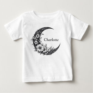 月と花の芸術とカスタマイズ可能な名前 ベビーTシャツ