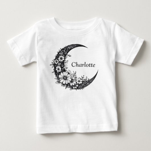 月と花の芸術とカスタマイズ可能な名前 ベビーTシャツ (正面)