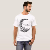 月と花の芸術とカスタマイズ可能な名前 Tシャツ (正面フル)