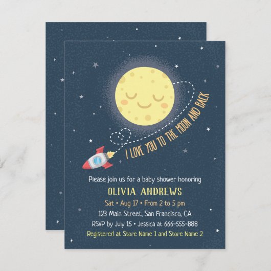 月と赤ちゃんシャワーが大好き 招待状 (正面/裏面)