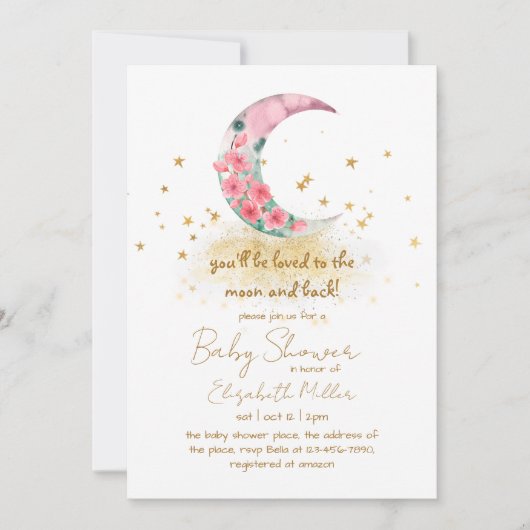 月と赤ちゃんシャワーに愛されるだろう 招待状 (正面)