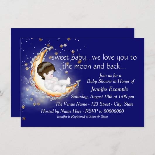 月と赤ちゃんシャワー 招待状 (正面/裏面)