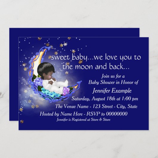 月と赤ちゃんシャワー 招待状 (正面/裏面)