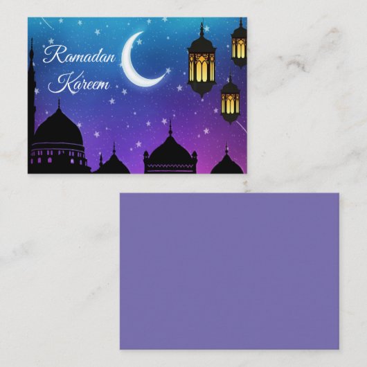 月と輝く光イードムバラクのグリーティングカード ノートカード (正面/裏面)