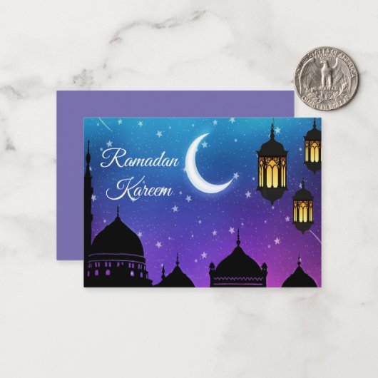 月と輝く光イードムバラクのグリーティングカード ノートカード (正面/裏面インサイチュ)