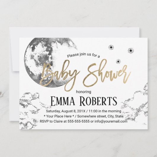 月と輝く小さな星の赤ちゃんシャワー 招待状 (正面)