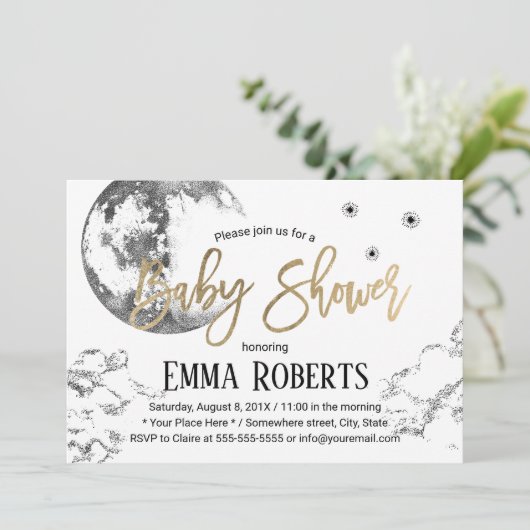 月と輝く小さな星の赤ちゃんシャワー 招待状 (スタンド正面)