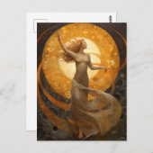 月と金ゴールドの女の子のファンタジーアートはがき ポストカード (正面/裏面)