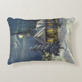 月と雪の冬の教会 アクセントクッション (正面)