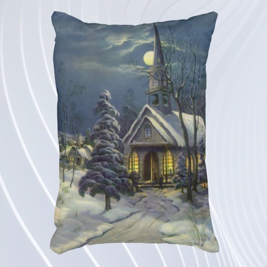 月と雪の冬の教会 アクセントクッション