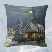 月と雪の冬の教会 クッション