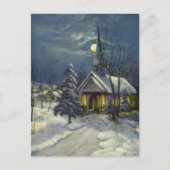 月と雪の冬の教会 シーズンポストカード (正面)