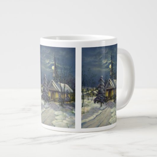 月と雪の冬の教会 ジャンボコーヒーマグカップ (正面右)