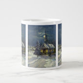 月と雪の冬の教会 ジャンボコーヒーマグカップ (正面)