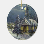 月と雪の冬の教会 セラミックオーナメント (左)
