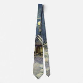 月と雪の冬の教会 ネクタイ