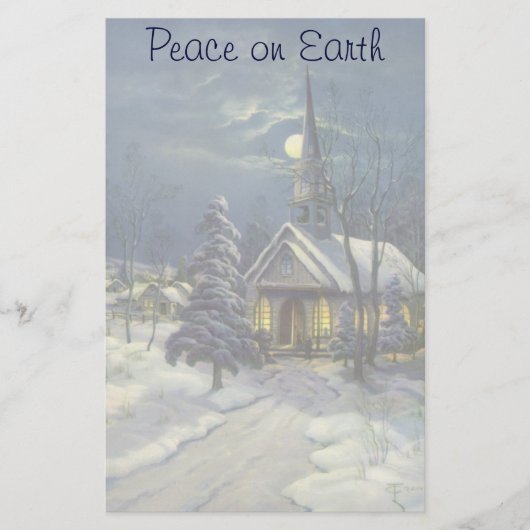 月と雪の冬の教会 便箋 (正面)
