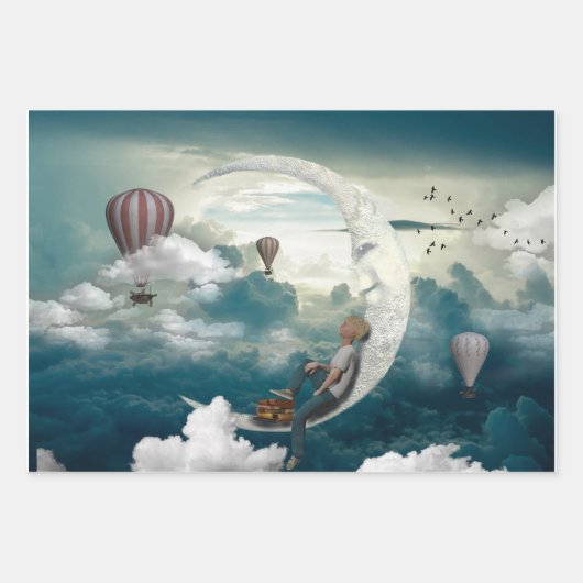 月と風船 ラッピングペーパーシート (正面)