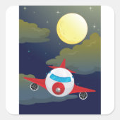 月と飛行機の正方形のステッカー スクエアシール (正面)