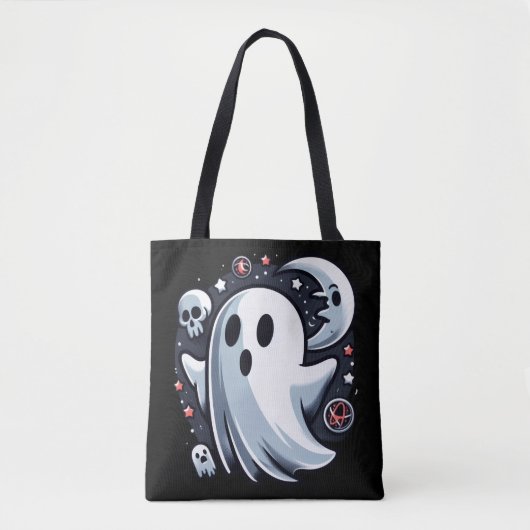 月と骷髅が漂う不思議なゴーストのハロウィーン トートバッグ (正面)