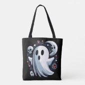 月と骷髅が漂う不思議なゴーストのハロウィーン トートバッグ (裏面)