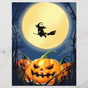 月と魔女フライヤーとハロウィーン怖いカボチャ