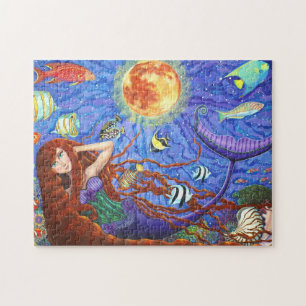 月と魚のコルセットの人魚の赤毛 ジグソーパズル