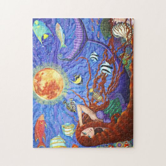 月と魚のコルセットの人魚の赤毛 ジグソーパズル (縦)