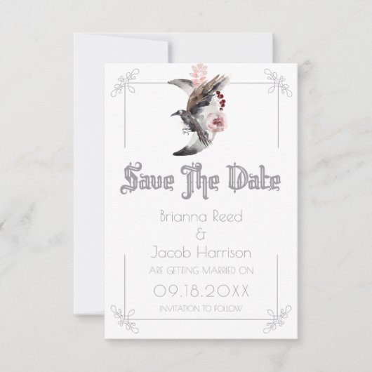 月とraven水の色の結婚式の日付保存 招待状 (正面)