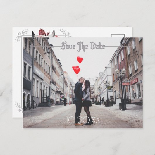 月とraven水の色の結婚式の日付保存 案内ポストカード (正面/裏面)