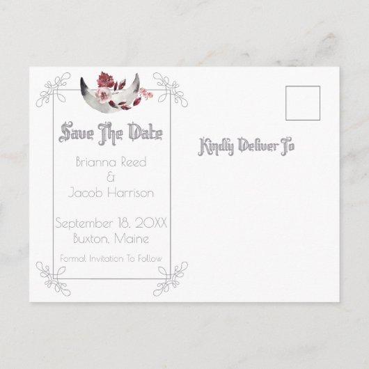 月とraven水の色の結婚式の日付保存 案内ポストカード (裏面)