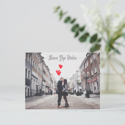 月とraven水の色の結婚式の日付保存 案内ポストカード (スタンド正面)