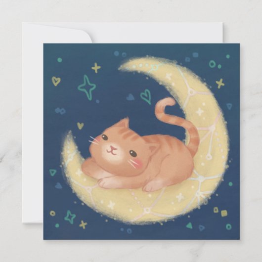 月にいるかわいい猫 招待状 (正面)