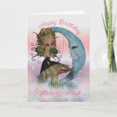 月にかわいいフェアの義理の妹誕生日カード カード (正面)